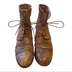 Tan Lace Up Boots with Classic Design and Distressed Leather Cottagecore